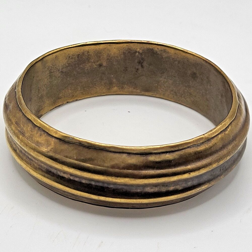 Estate Vintage Brass Modernist Chunky Bangle Bracelet 2.6in dia - Picture 2 of 5